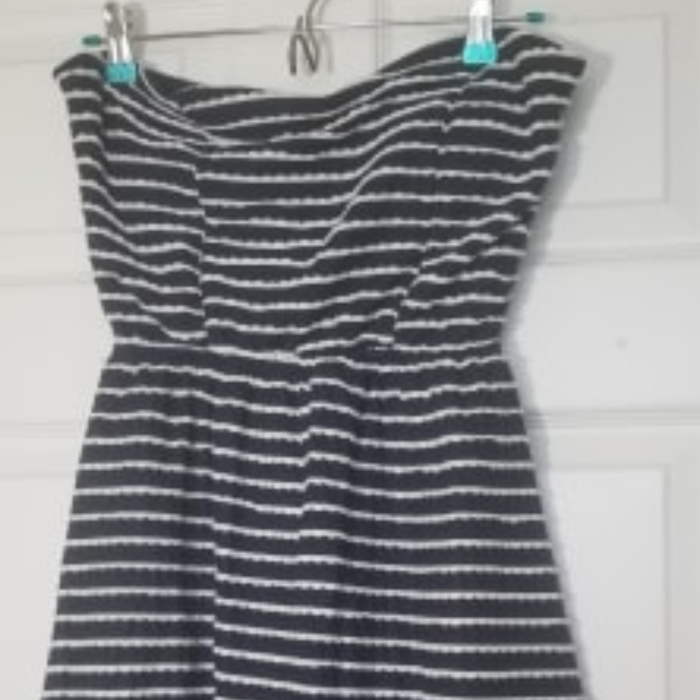 navy and white bow back dress